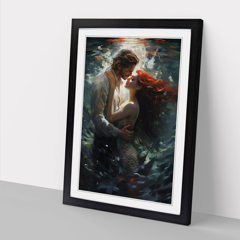 Mermaid Romanticism - Single Picture Frame Print on Wood, Black Framed, 64cm H x 46cm W x 2cm D