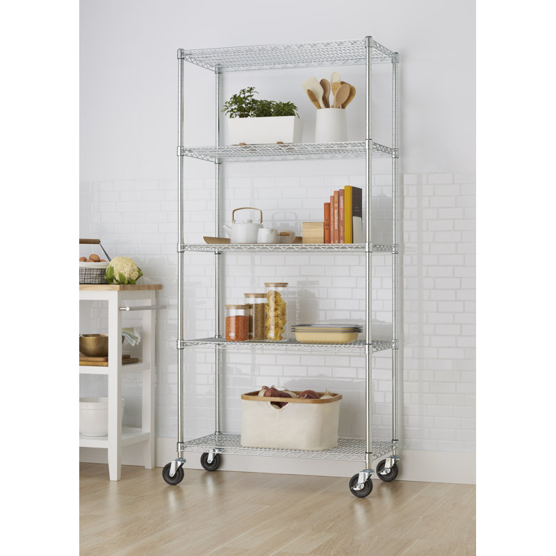 Étagère en fil d'acier NSF à 5 niveaux TRINITY EcoStorage avec roues (l 36 po x P 18 po), Chrome