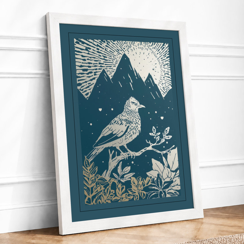 Mountain Perch Japandi - Framed Print, A1 - 84.1 x 59.4 cm, White