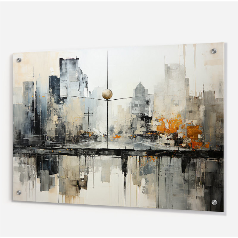 «Abstract Cityscape I», art mural abstrait en acrylique, H 24 po x l 32 po