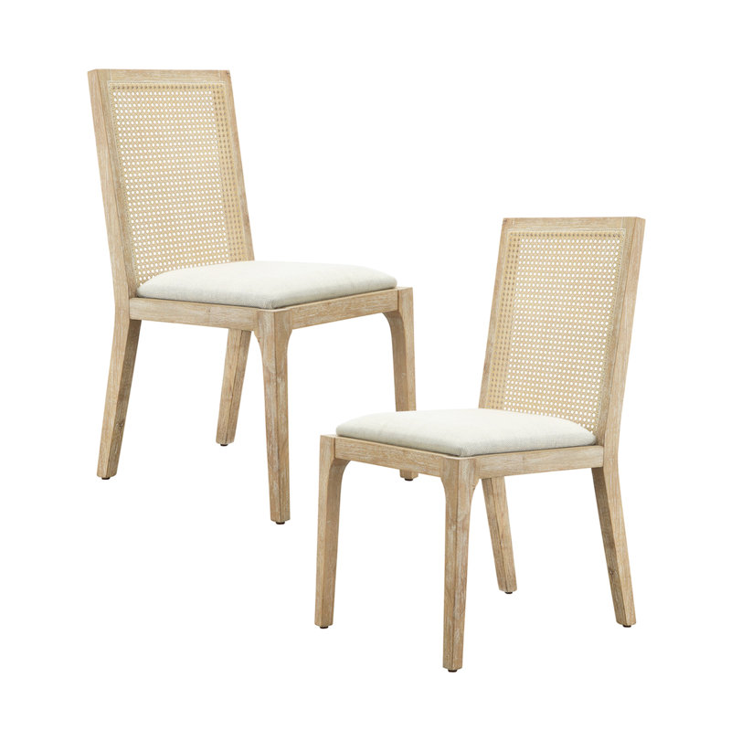 Dining Chair Of Two - Solid Wood, Synthetic Cane Back, Upholstered Seat With Comfy Cushion Pad, Assembly Tools Included 2 Wood Chairs Attached Required