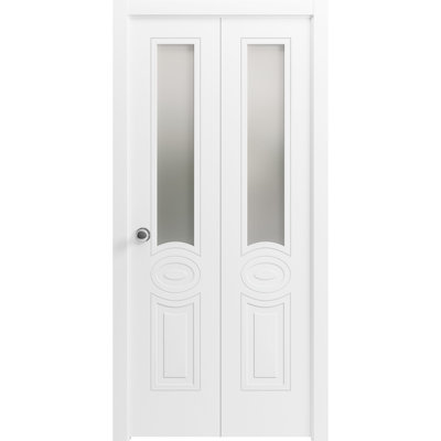 Sliding Closet Bi-fold Doors 42 x 96 Mela 7012 White Silk Sturdy Tracks Moldings Trims Hardware Set Wood Solid Bedroom Wardrobe Doors