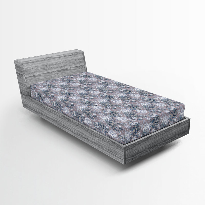 Drap-housse Ambesonne, Drap-housse de taille simple, Coquille d'œuf, sépia pâle / floral