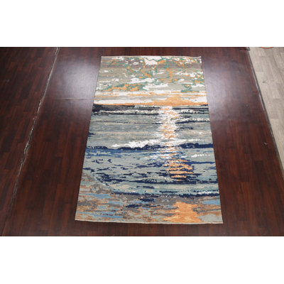 Tapis oriental contemporain abstrait à motif végétal noué à la main 6 x 9