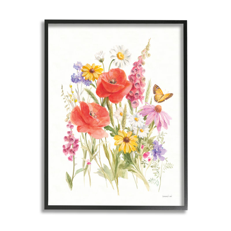 «Mixed Flower Arrangement Butterfly» par Danhui Nai - impression sur bois, Giclée encadrée noir minuit
