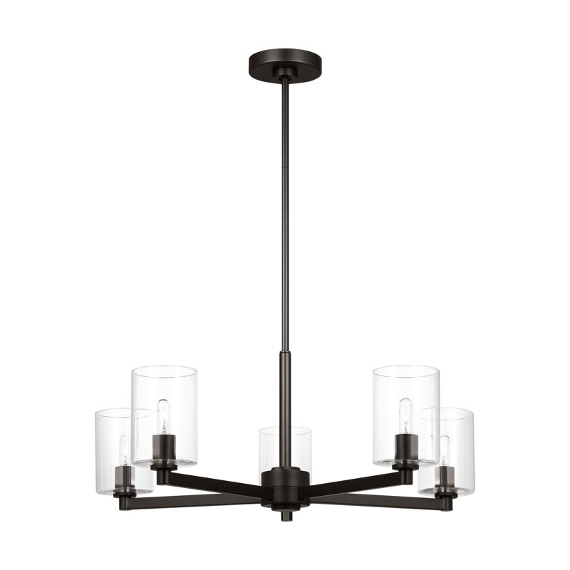 Fullton Dining Room Chandelier With Clear Shade, 10.375" H x 27.125" W x 27.125" D, Midnight Black, 5 Lights