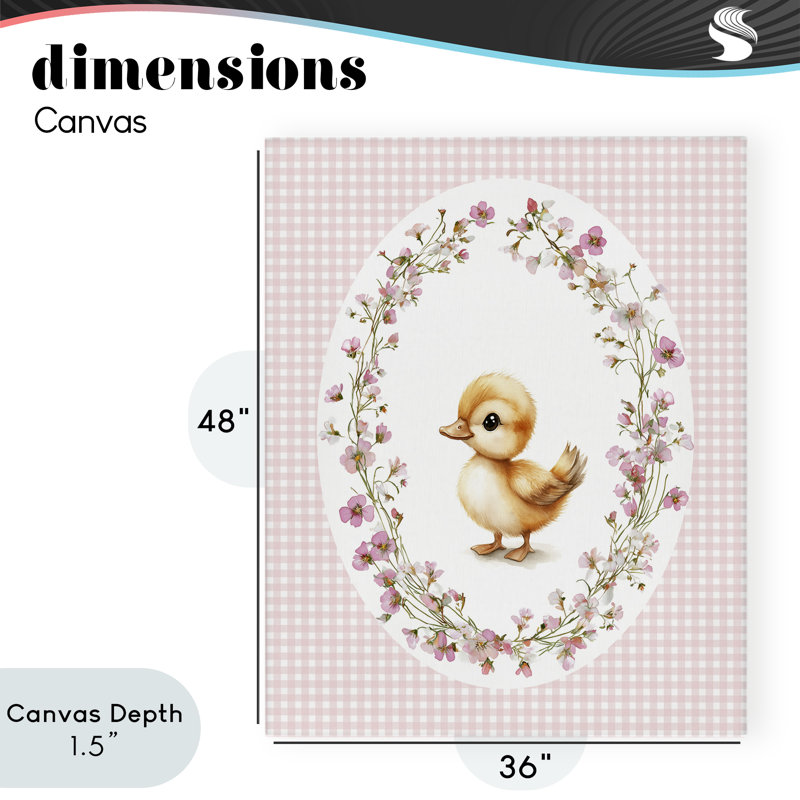 Toile Spring Gingham Duckling, conception par Christine Simpson Art, H 48 po x l 36 po