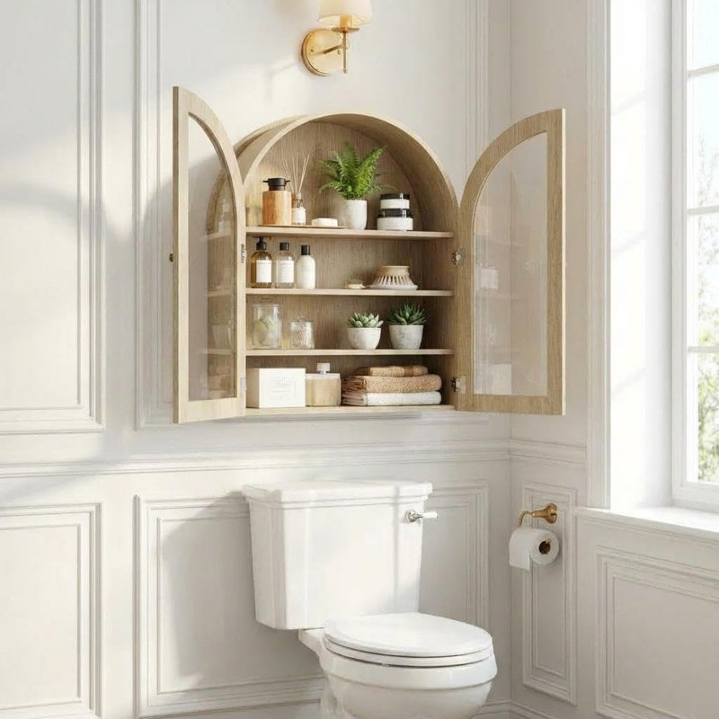 Solid Wood Oval Accent Cabinet, Tan