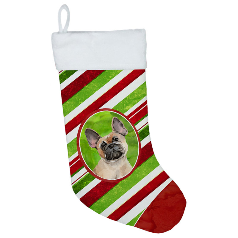 Chaussette de noël à rayures à sucre, Bouledogue français brun clair