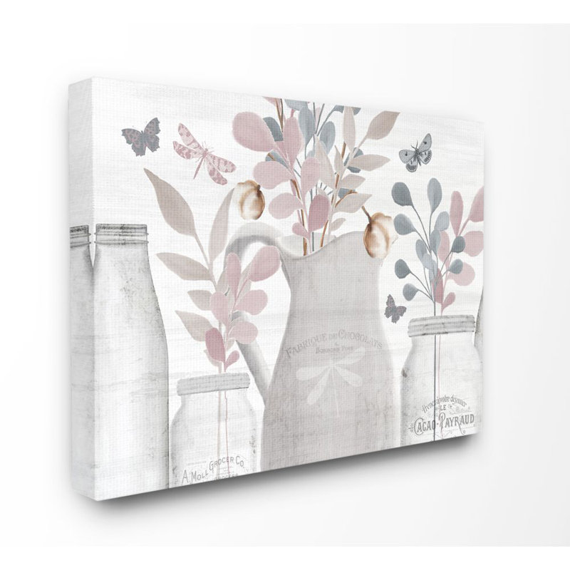 « fleur pot neutral painting », impression sur toile, Toile tendue, H 16 po x l 20 po x P 1,5 po