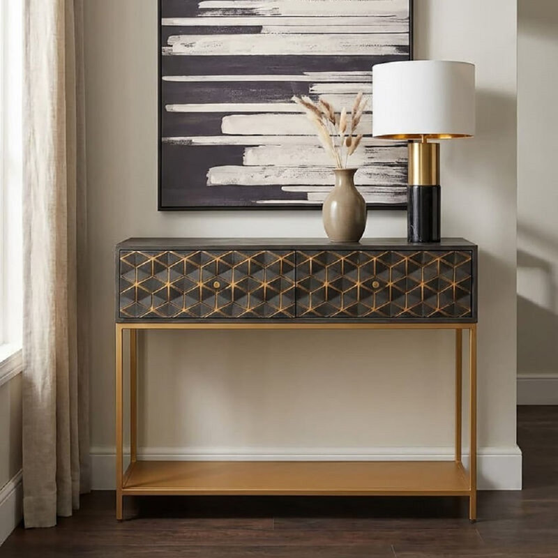 115 cm W Solid Wood Top Console Table