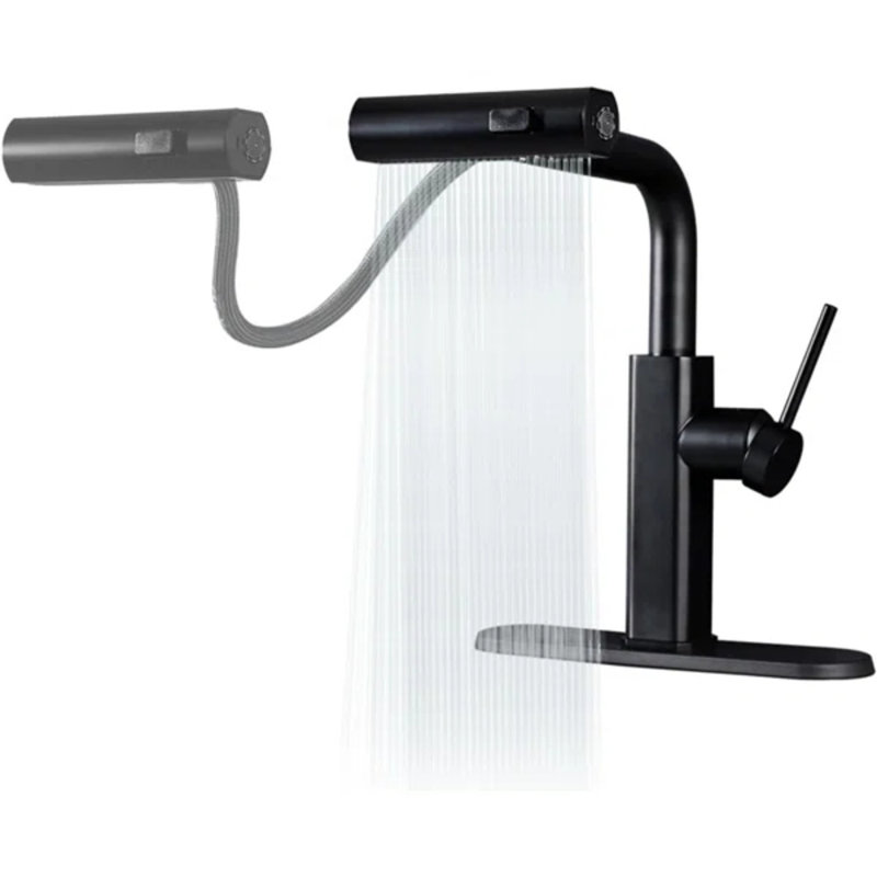Modern Stainless Steel Kitchen Faucet with Pull-Out Sprayer 3 in 1 Flow Modes, Matte Black