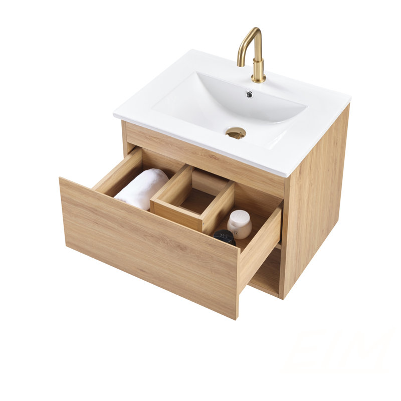 Meuble-lavabo mural de 30 po avec de grands tiroirs, durable et facile à assembler, parfait pour les salles de bain modernes (sans lavabo)
