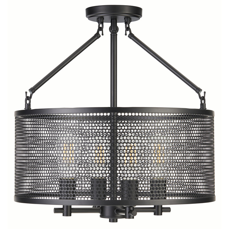 Lustre tambour 4 lumières à abat-jour Maier, Noir, Noir
