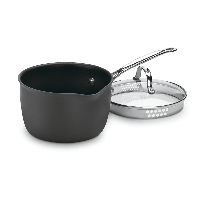 Black Aluminum Non-Stick Saucepan with Pour Spout and Lid