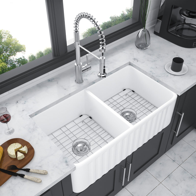 Farmhouse Sink - Évier de cuisine 33 po à tablier frontal à double cuve 50/50