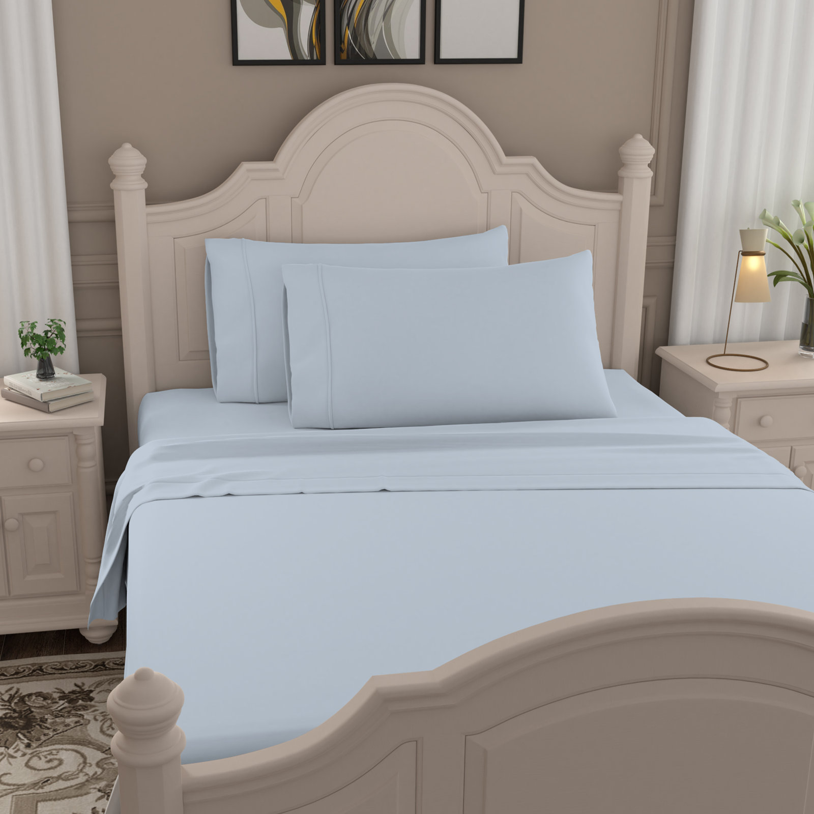 Ultimate Percale 100% Cotton 400TC Cool & Crisp Sheet Set, Queen Sheet Set with 2 Pillowcases, Light Blue