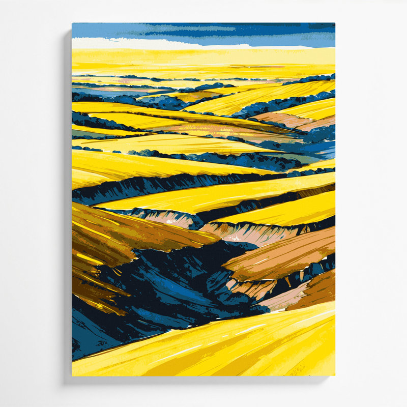 Aquarelle, paysage, 48, art sur toile jaune, H 16 po x l 20 po