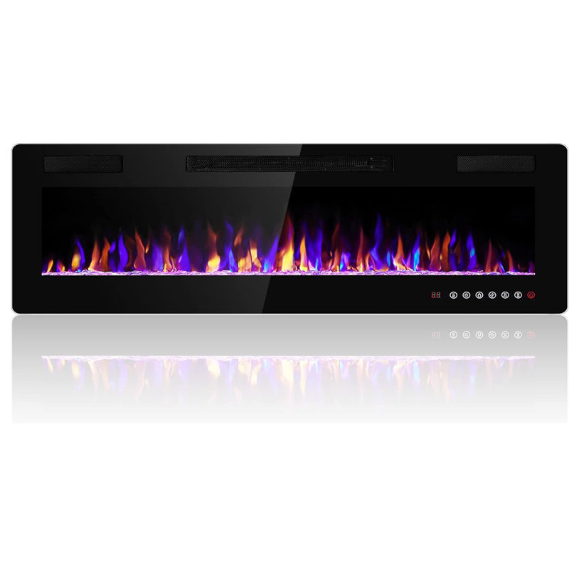60 inches Electric Fireplace Recessed and Wall Mounted, Fireplace Heater and Linear Fireplace, with Timer, Remote Control, Adjustable Flame Colour, 750w/1500w, Black