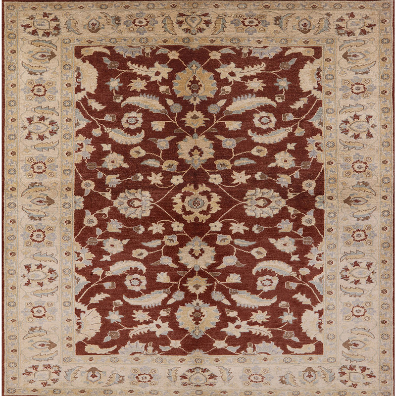 Tapis ivoire / rouge Rether, Carré 5 pi