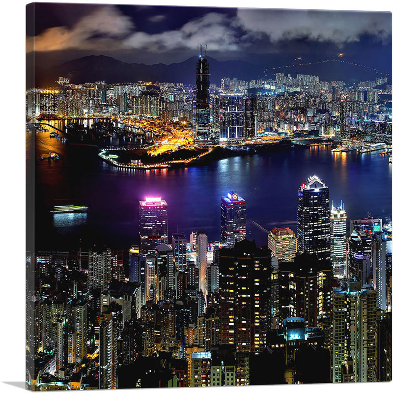 «Hong Kong at Night», reproduction de photo sur toile tendue, H 26 po x l 26 po x P 0,75 po