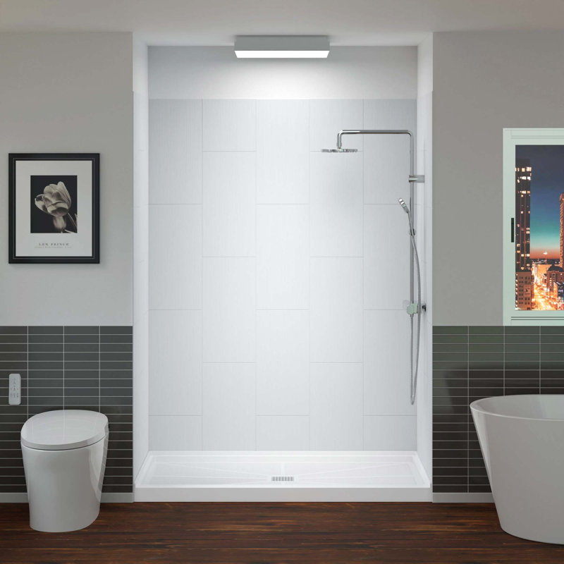 60'' W 75'' H Rectangle Shower Kit, Nickel, White/Brushed Nickel Trim, Center