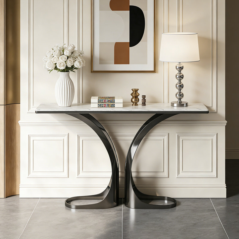 Console Modern Modern, 33.46" H x 59.06" W x 13.78" D, Blanc / Gris foncé
