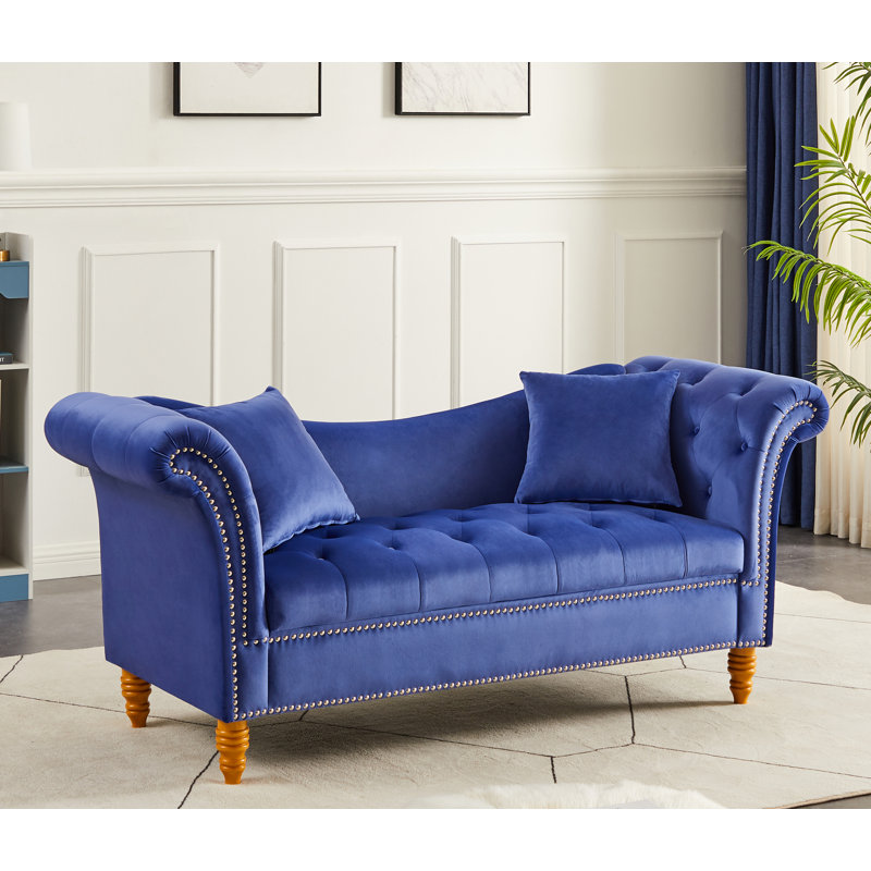 Repose-pieds de rangement rectangulaire en velours Jalinqua, 100 % polyester bleu
