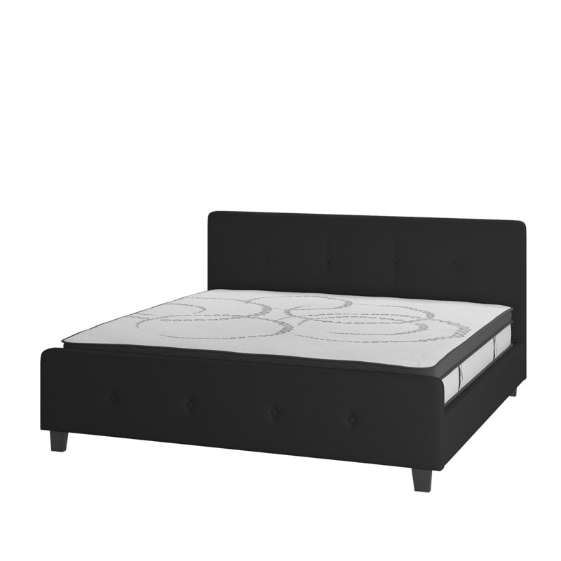 Lit plateforme capitonné Tribeca avec matelas à ressorts ensachés 10 pouces, Très grand, Noir