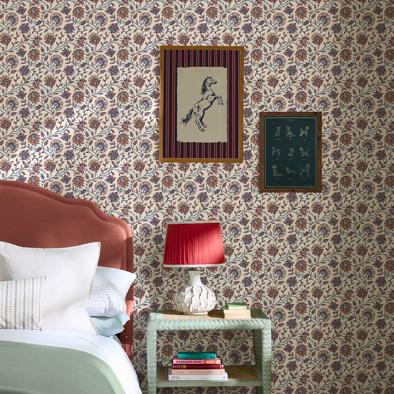Joules Trailing Indienne Floral Blue/Green Wallpaper, Red