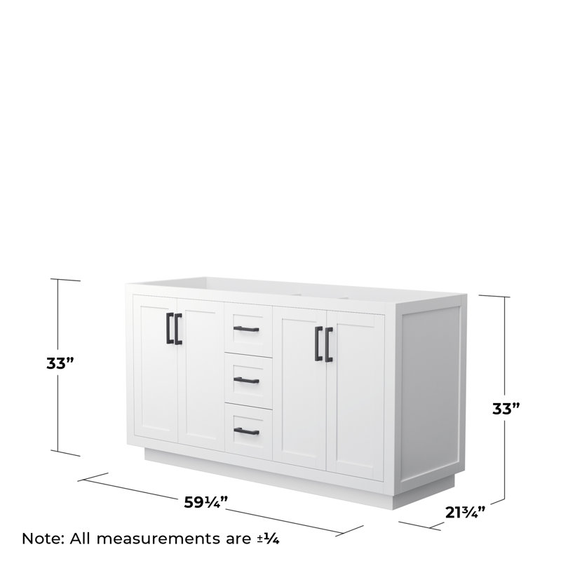 Base de meuble-lavabo double autoportant 59,25 po Miranda seulement, Blanc / noir mat
