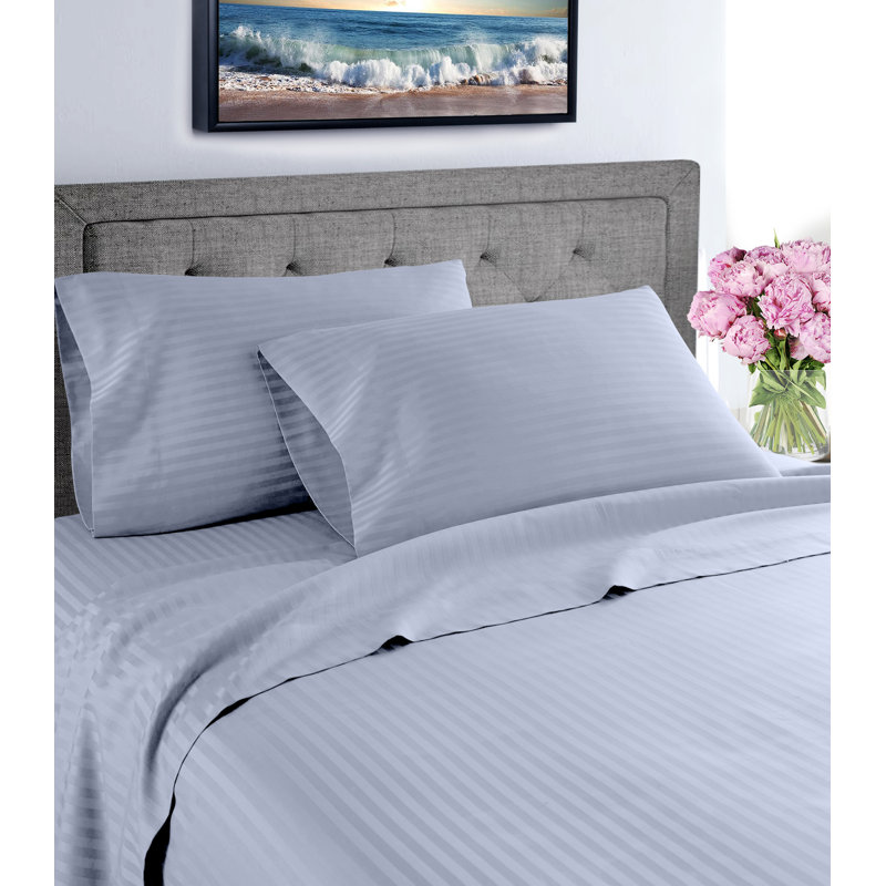 Egyptian Cotton Sateen Striped Sheet Set, Blue, King