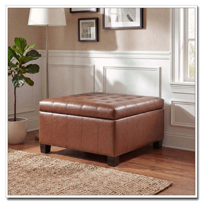 30.25'' Square PU Storage Ottoman with Rubber Wood Legs