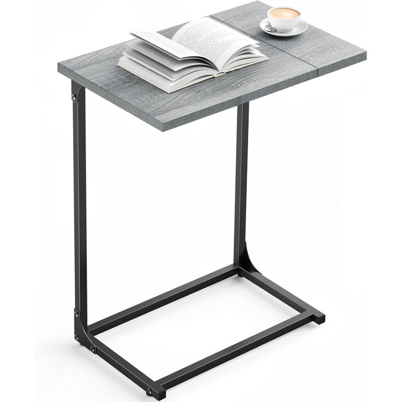 C-Shaped Side Table, C-Table For Sofa, End Table With Metal Frame, Large Surface Couch Table For Living Room, Bedroom, And Home Office, Rustic Design