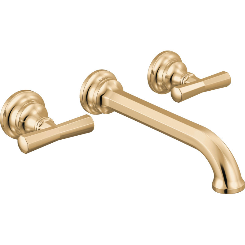 Beauclere™ Two-Handle Wall Mount Lavatory Faucet, Brilliance Luxe Gold, Cross Handle