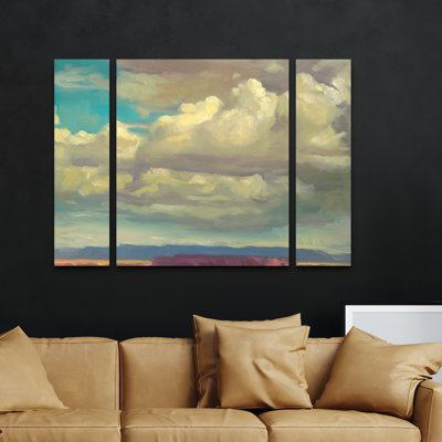Ensemble de 3 panneaux - Erica Pollock Norelius «Rain Clouds Over the Desert», art mural sur toile pour le salon, la chambre ou le bureau 