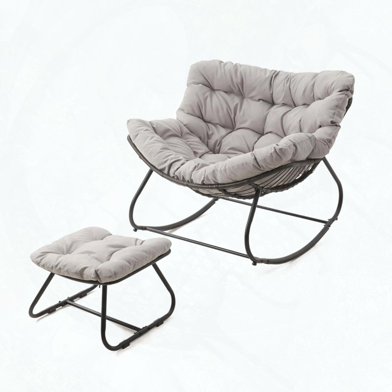 Light Gray Egg Rocking Chair and Ottoman Set, Light Gray