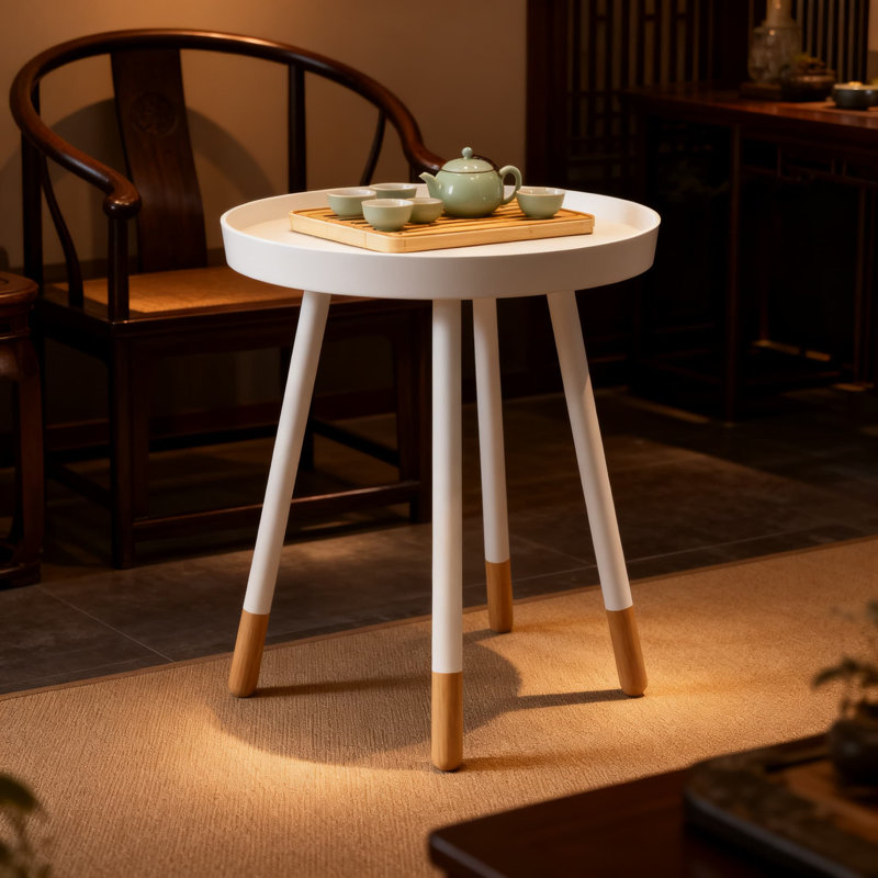 Table de bout ronde avec plateau, table d'appoint Mid-Century moderne à deux tons avec pieds fuselés pour le salon, la chambre à coucher ou le bureau