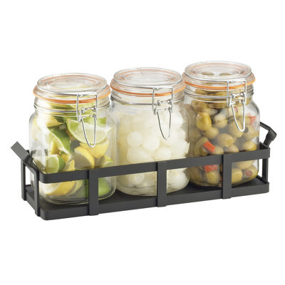 Présentoir à condiments noirs avec pots
