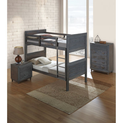 Transitional Twin Over Bunk Bed Featuring Reversible , Charcoal Brown Solid Hardwood, Slat Design, Panel Headboard & , Joint, Bedroom Complement Hardwood In Brown, And Insert Lock Furniture