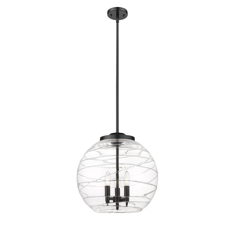 Luminaire suspendu 3 lumières Christly, H 17,13 po x l 15,75 po x P 15,75 po, Noir foncé, Transparent