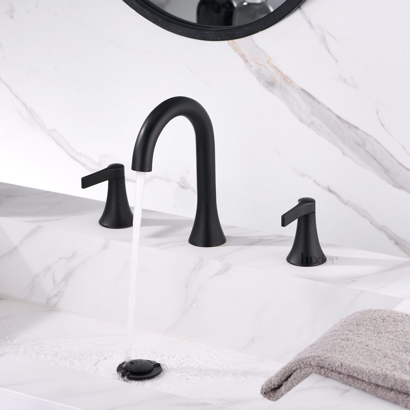 Widespread Bathroom Faucet with Drain Assembly, Matte Black
