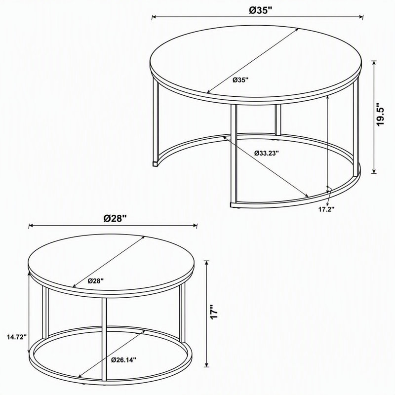 2-Piece Round Nesting Coffee Table Set with Faux Marble Top
