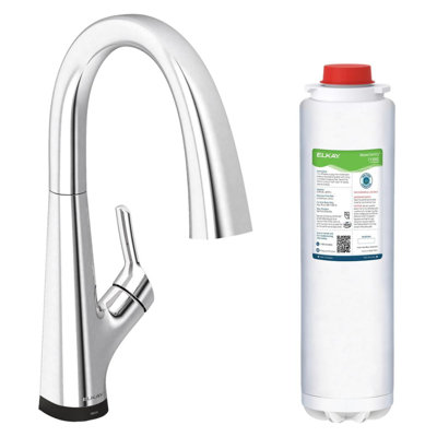 Robinet de cuisine chromé rétractable à poignée simple Elkay Avado 2 en 1
