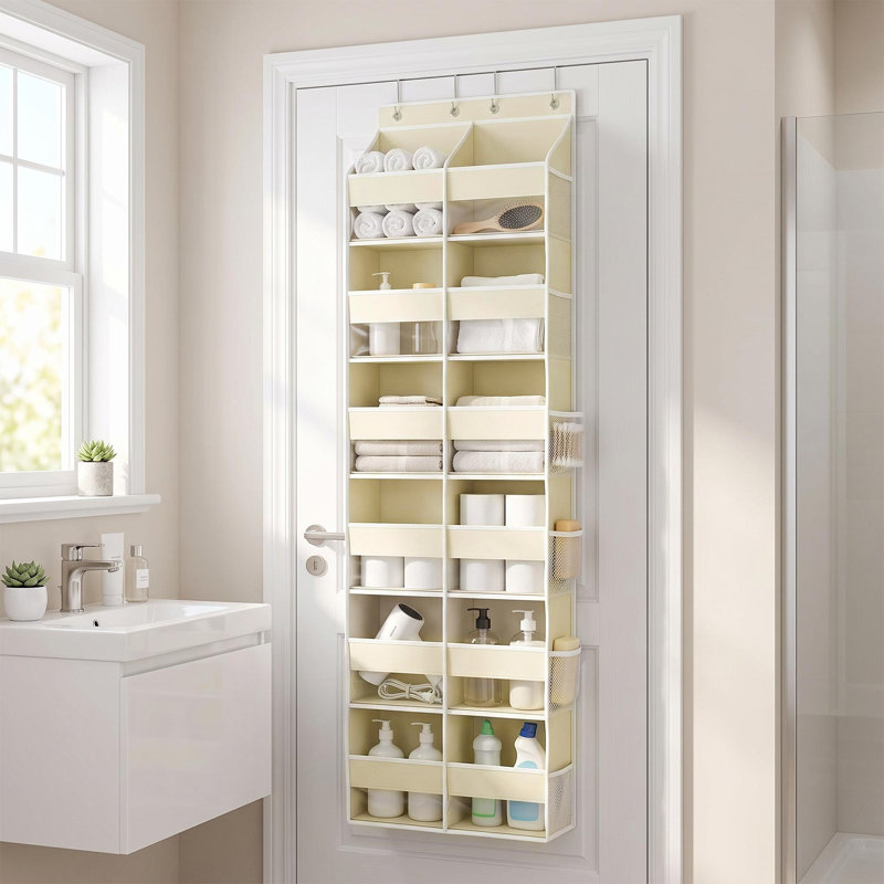 Organisateur de porte suspendu à 6 niveaux et 12 compartiments, capacité de 36 kg, avec fenêtre transparente, beige, Beige