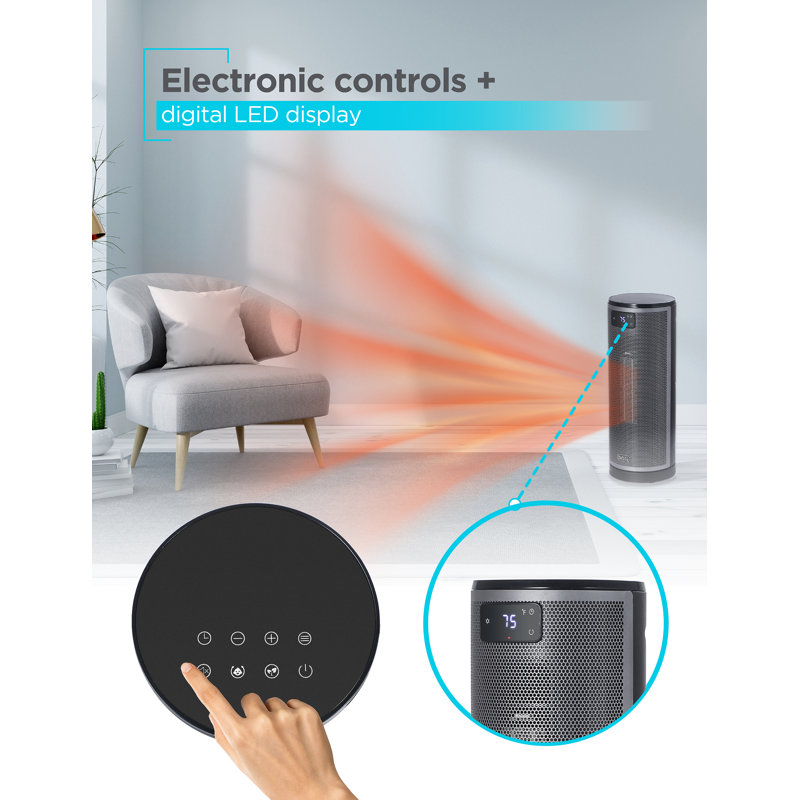 Black Ceramic Electric Tower Heater with Thermostat and Remote