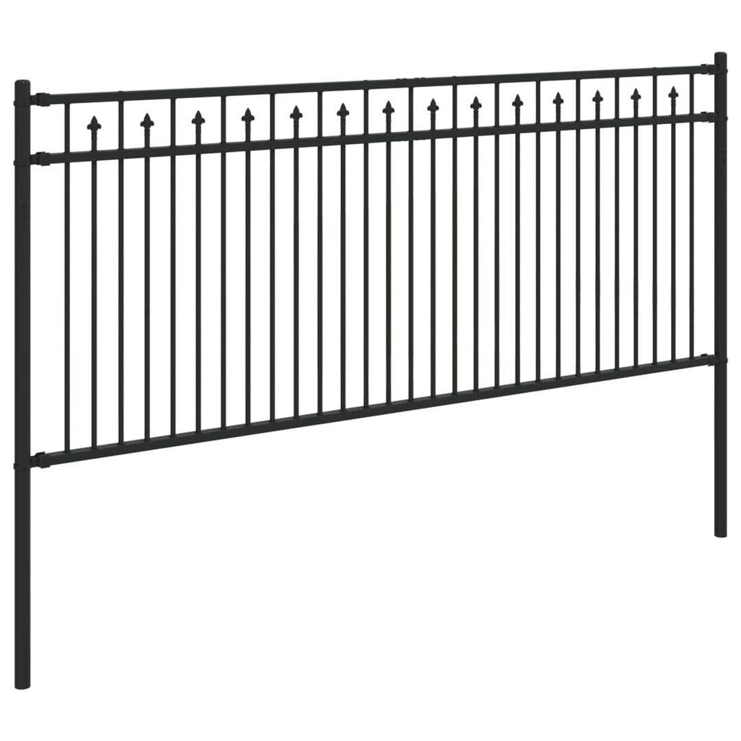 Vidaxl Spike Fence Black Powder-Coated Steel Outdoor Barrier Garden Property