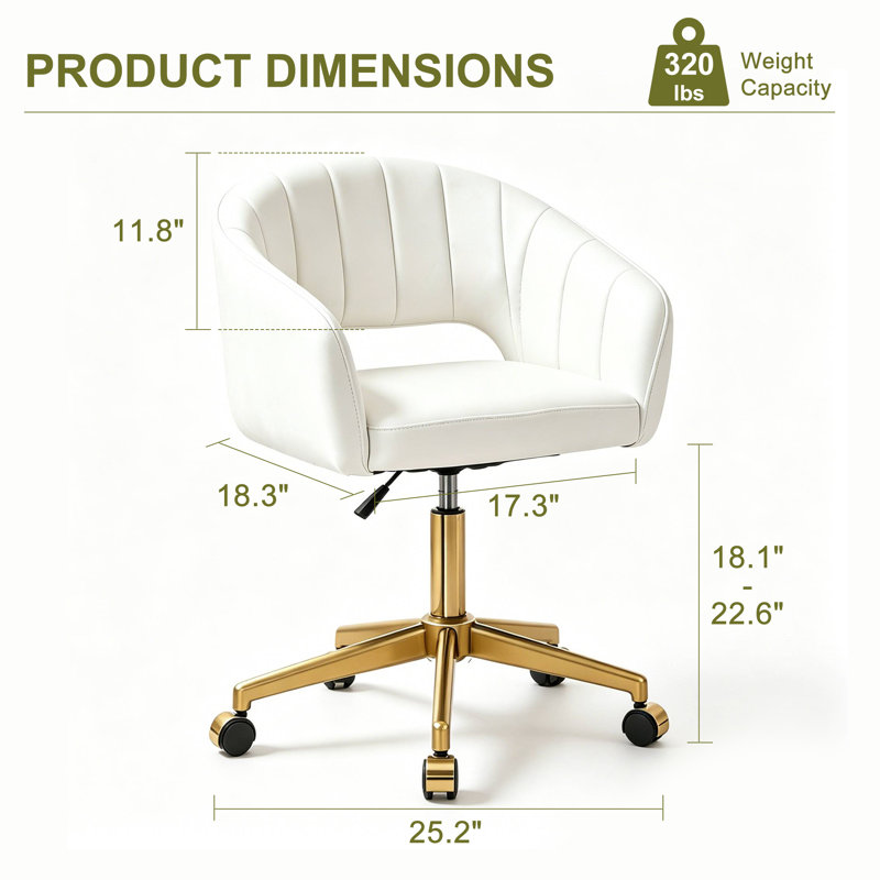White Home Office Chair Swivel Desk Chair For Living Room Vanity Study Computer Room