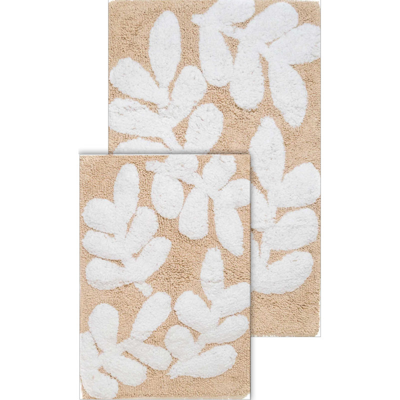 Elar Cotton Blend Non-Slip Bath Rug, Taupe / White
