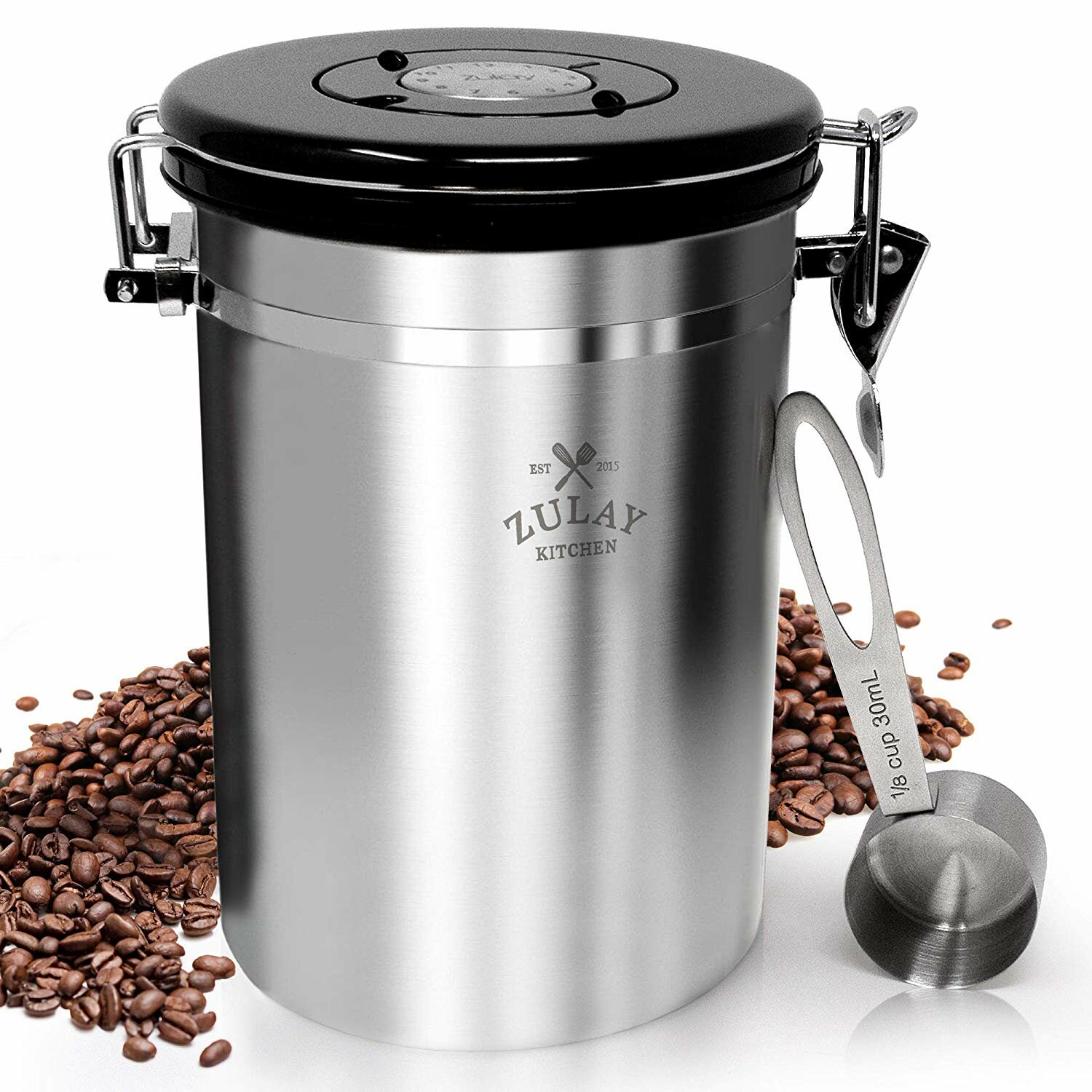 Zulay Kitchen Stainless Steel Coffee Canister with Air Filter and Date Tracking